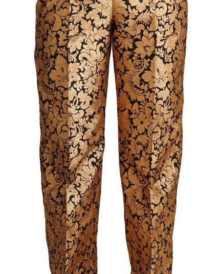 Dolce & Gabbana Gold Floral Jacquard Straight Polyester Pants