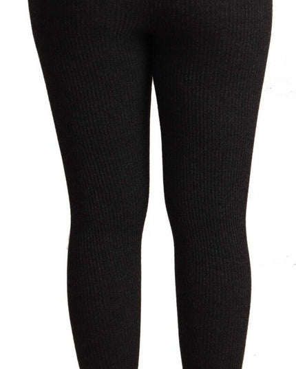 Dolce & Gabbana Black Virgin Wool Stretch Waist Tights Pants