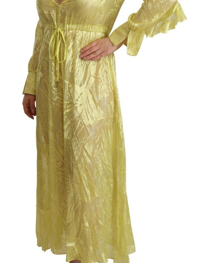 Patrizia Pepe Yellow Silk Long Sleeves Plunging Maxi Dress
