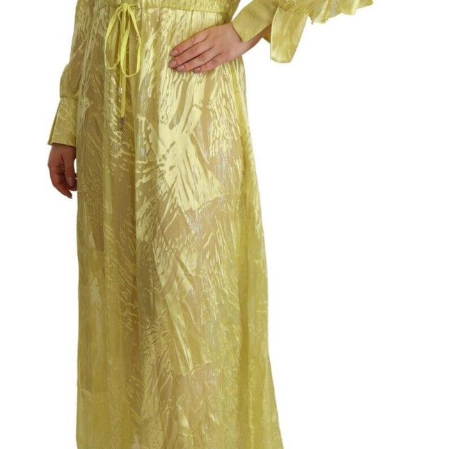 Patrizia Pepe Yellow Silk Long Sleeves Plunging Maxi Dress