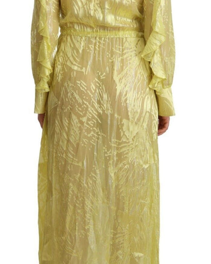Patrizia Pepe Yellow Silk Long Sleeves Plunging Maxi Dress