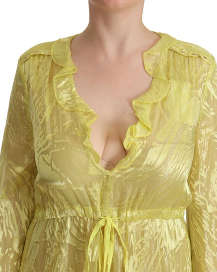 Patrizia Pepe Yellow Silk Long Sleeves Plunging Maxi Dress