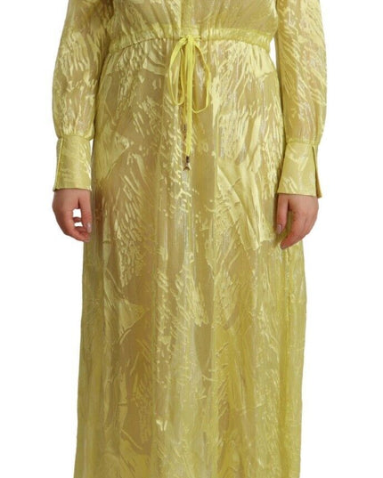 Patrizia Pepe Yellow Silk Long Sleeves Plunging Maxi Dress