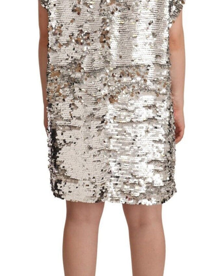 MSGM Silver Sequined Polyester Short Sleeves Shift Mini Dress
