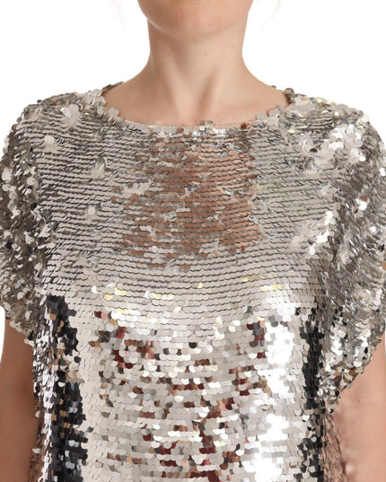 MSGM Silver Sequined Polyester Short Sleeves Shift Mini Dress