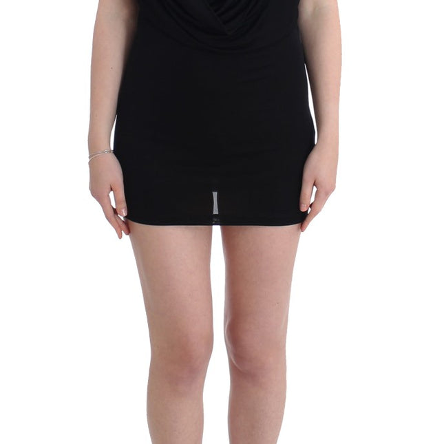 Roccobarocco Black Embellished Jersey Mini Sheath Short Dress