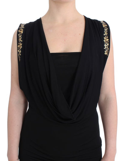 Roccobarocco Black Embellished Jersey Mini Sheath Short Dress