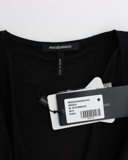 Roccobarocco Black Embellished Jersey Mini Sheath Short Dress