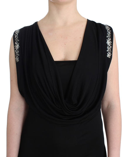 Roccobarocco Black Embellished Jersey Mini Sheath Short Dress