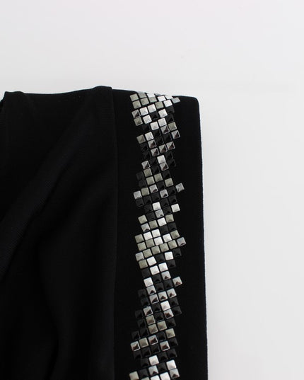 Roccobarocco Black Embellished Jersey Mini Sheath Short Dress