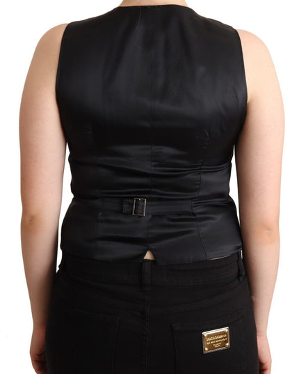 Dolce & Gabbana Black Button Down Sleeveless Viscose Vest Top