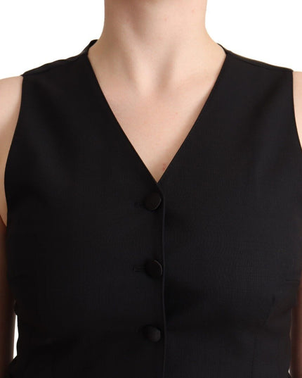 Dolce & Gabbana Black Button Down Sleeveless Viscose Vest Top
