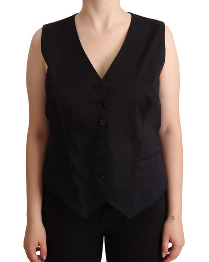 Dolce & Gabbana Black Button Down Sleeveless Vest Waiscoat Top