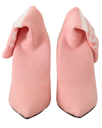 GCDS Pink Suede Logo Socks Block Heel Ankle Boots Shoes