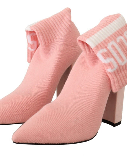 GCDS Pink Suede Logo Socks Block Heel Ankle Boots Shoes