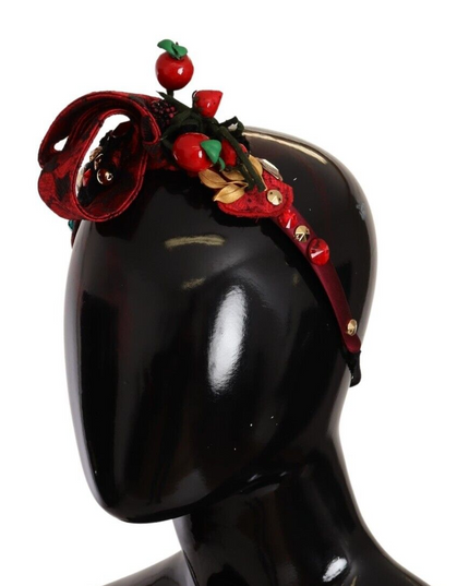 Dolce & Gabbana Red Tiara Berry Fruit Crystal Bow Hair Diadem Headband