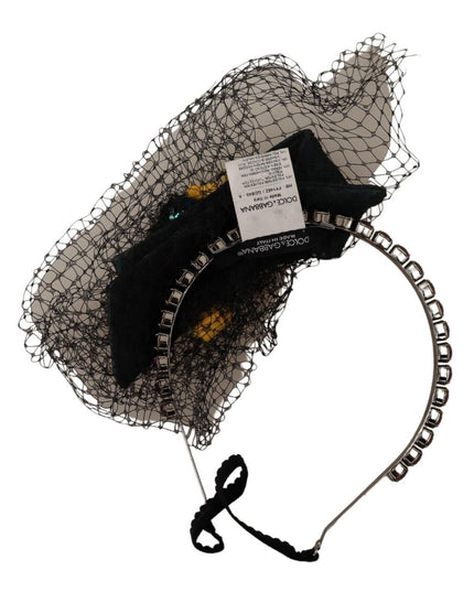 Dolce & Gabbana Silver Tiara Crystals Fruits Black Mesh Diadem Headband