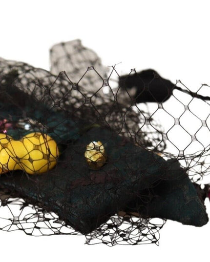 Dolce & Gabbana Silver Tiara Crystals Fruits Black Mesh Diadem Headband