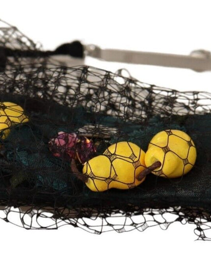 Dolce & Gabbana Silver Tiara Crystals Fruits Black Mesh Diadem Headband