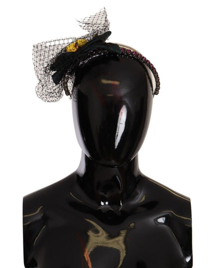 Dolce & Gabbana Silver Tiara Crystals Fruits Black Mesh Diadem Headband