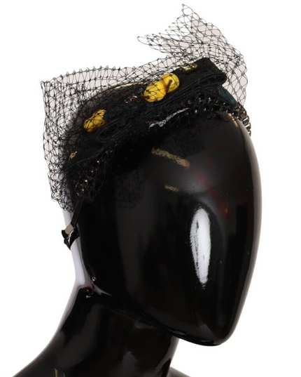 Dolce & Gabbana Silver Tiara Crystals Fruits Black Mesh Diadem Headband