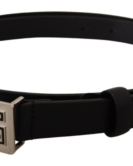 Dolce & Gabbana Black Leather Silver DG Logo Buckle Belt