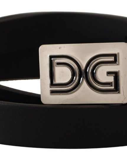 Dolce & Gabbana Black Leather Silver DG Logo Buckle Belt