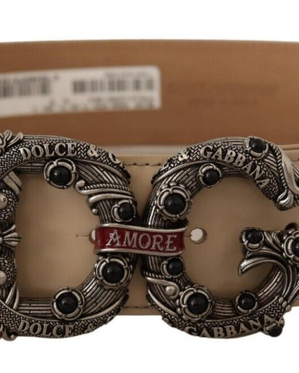 Dolce & Gabbana Beige Leather Silver Logo Buckle Amore Belt