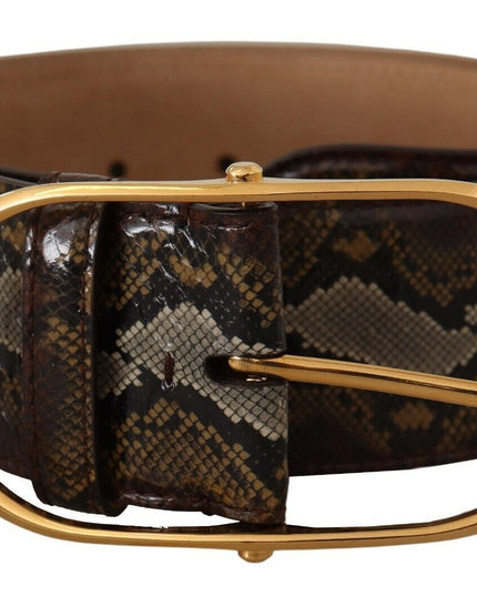 Dolce & Gabbana Brown Python Leather Gold Oval Buckle Belt