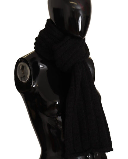 Dolce & Gabbana Black Virgin Wool Knitted Unisex Warmer Shawl Scarf