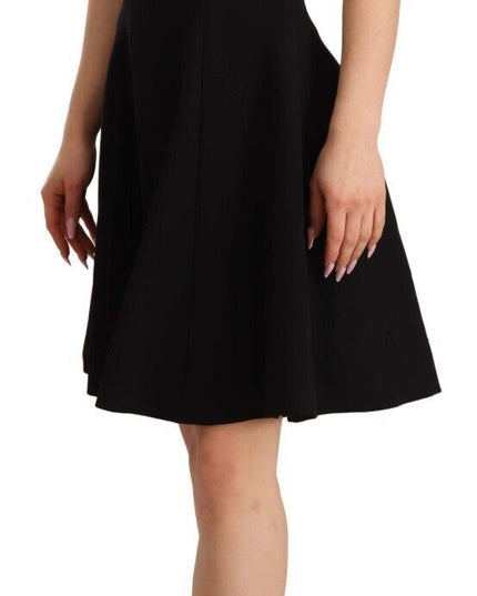 Dolce & Gabbana Black Fit Flare Wool Stretch Sheath Dress