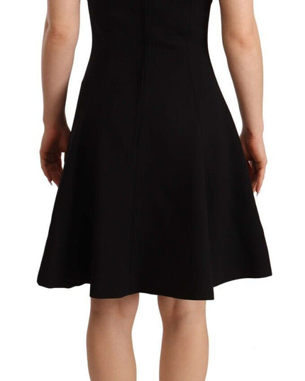 Dolce & Gabbana Black Fit Flare Wool Stretch Sheath Dress