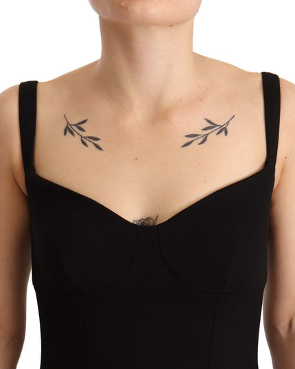 Dolce & Gabbana Black Fit Flare Wool Stretch Sheath Dress