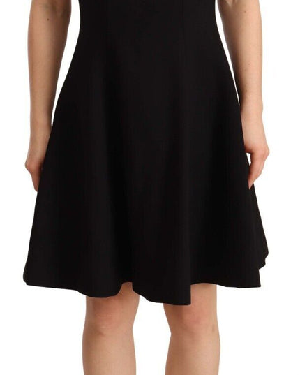 Dolce & Gabbana Black Fit Flare Wool Stretch Sheath Dress