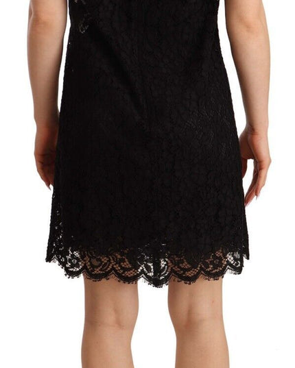 Dolce & Gabbana Black Floral Lace Sheath Sleeveless Mini Dress