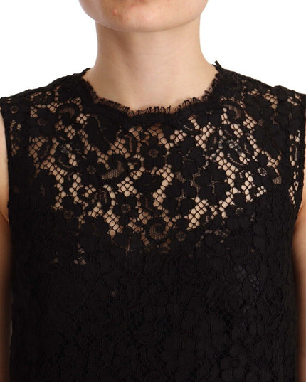 Dolce & Gabbana Black Floral Lace Sheath Sleeveless Mini Dress