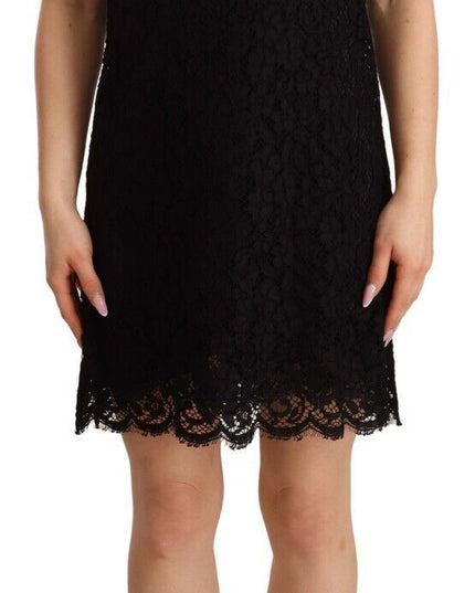 Dolce & Gabbana Black Floral Lace Sheath Sleeveless Mini Dress