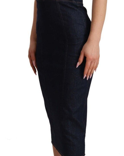 Dolce & Gabbana Dark Blue Cotton Denim Sheath Midi Dress
