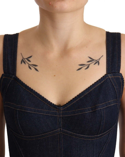 Dolce & Gabbana Dark Blue Cotton Denim Sheath Midi Dress