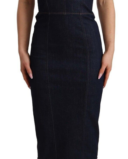 Dolce & Gabbana Dark Blue Cotton Denim Sheath Midi Dress
