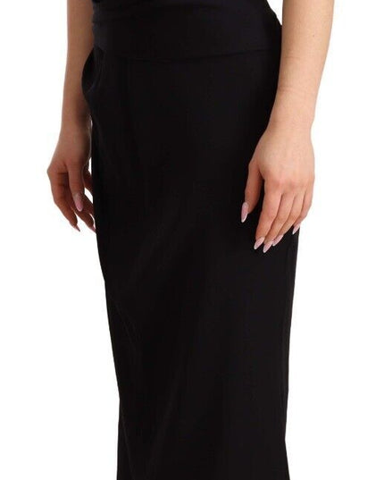 Dolce & Gabbana Black Silk Stretch Strapless Sheath Midi Dress