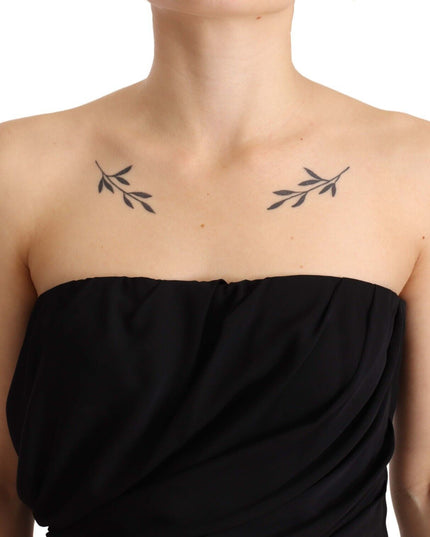 Dolce & Gabbana Black Silk Stretch Strapless Sheath Midi Dress