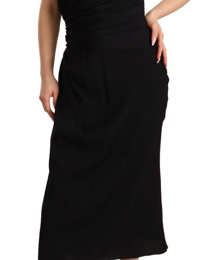 Dolce & Gabbana Black Silk Stretch Strapless Sheath Midi Dress