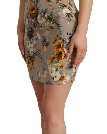 Dolce & Gabbana Gray Silk Stretch Floral Sheath Mini Dress