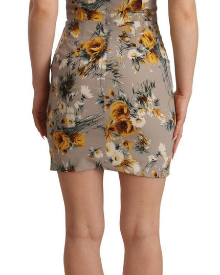 Dolce & Gabbana Gray Silk Stretch Floral Sheath Mini Dress