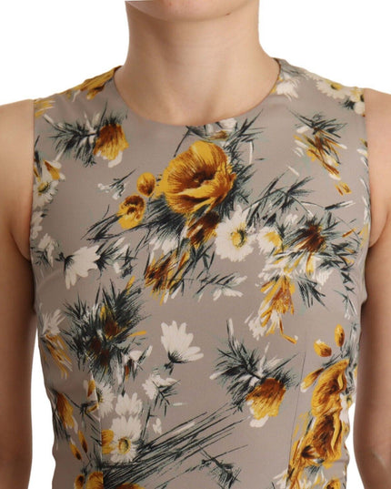 Dolce & Gabbana Gray Silk Stretch Floral Sheath Mini Dress
