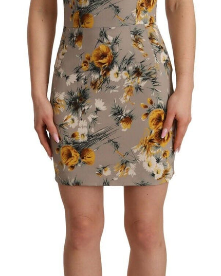 Dolce & Gabbana Gray Silk Stretch Floral Sheath Mini Dress