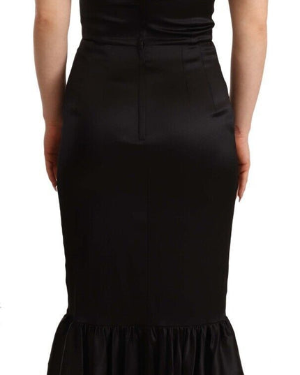 Dolce & Gabbana Black Silk Stretch Sheath Mermaid Midi Dress