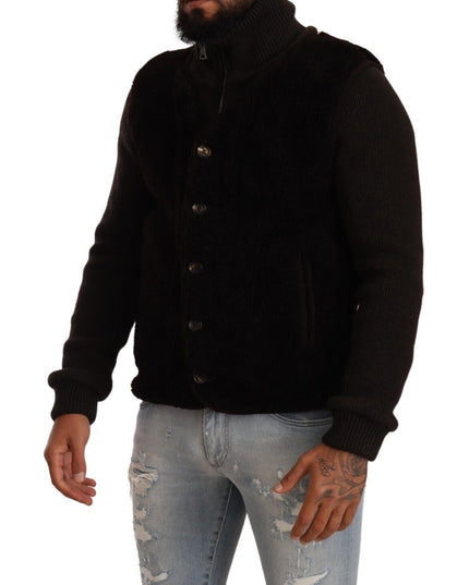 Dolce & Gabbana Black Leather Mens Turtle Neck Coat Jacket