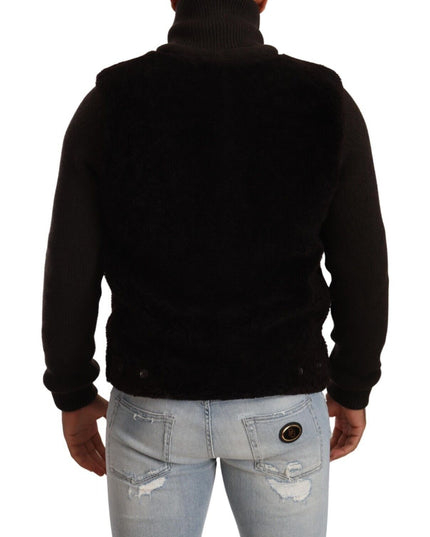 Dolce & Gabbana Black Leather Mens Turtle Neck Coat Jacket